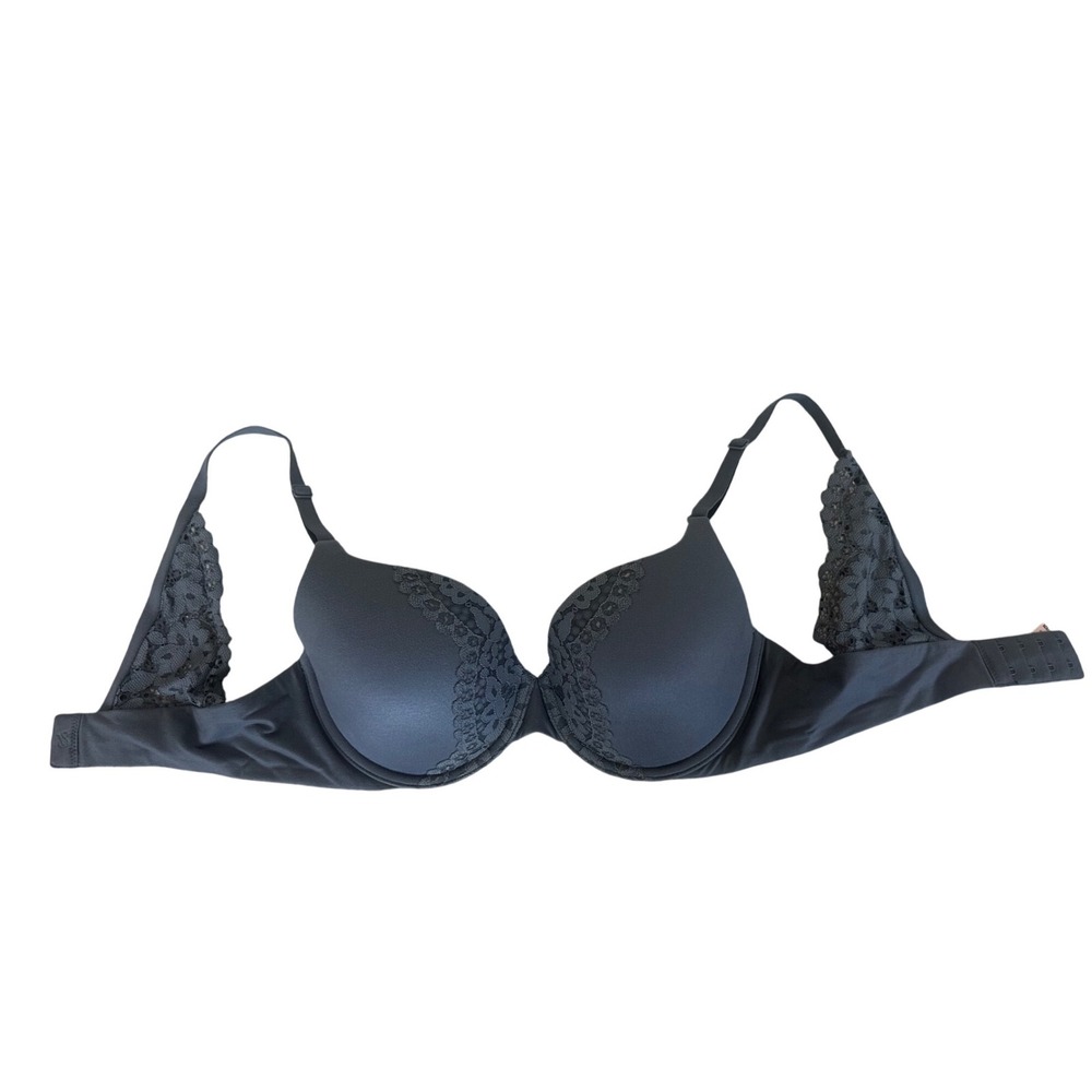 Victorias Secret Perfect Shape Lace Trim Underwire Bra‎ Charcoal Grey 34D